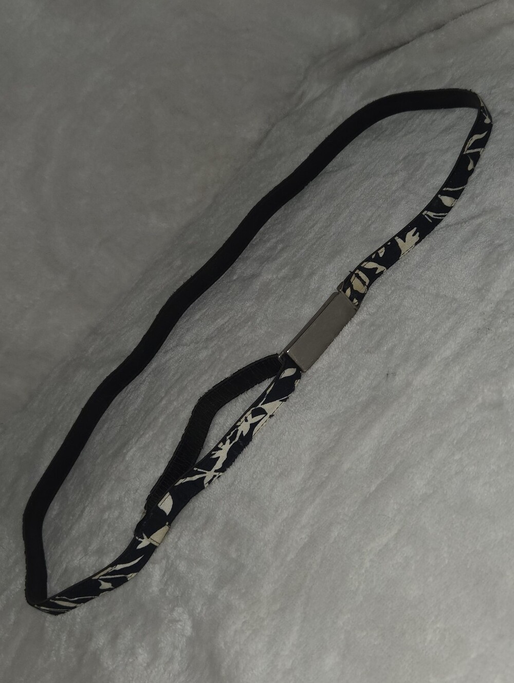 Black and Cream Floral Belt with Silver Metal Buckle